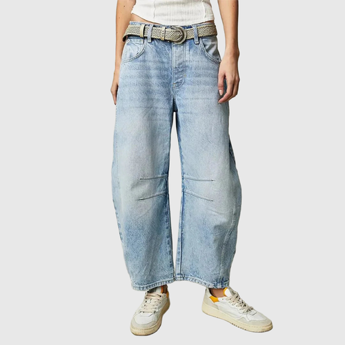 Mid Rise Cropped Barrel Leg Jeans