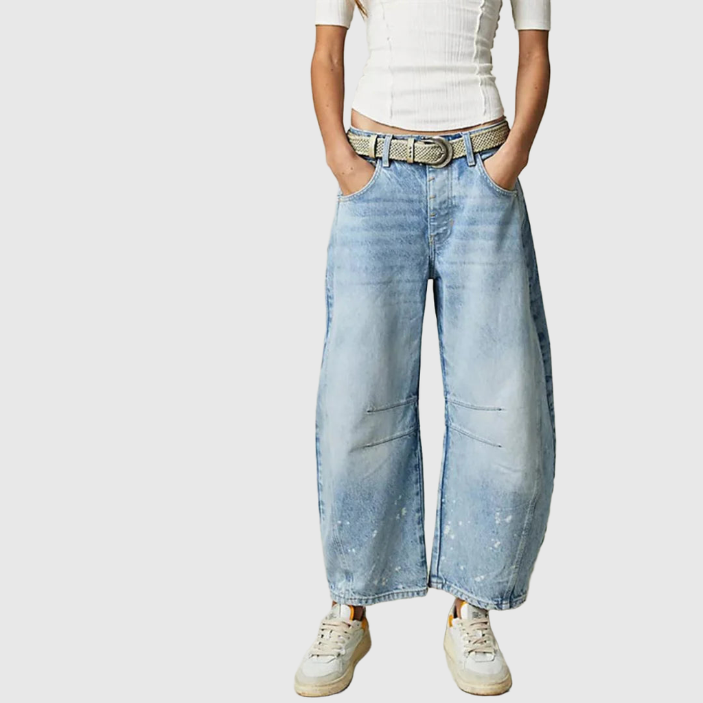 Mid Rise Cropped Barrel Leg Jeans