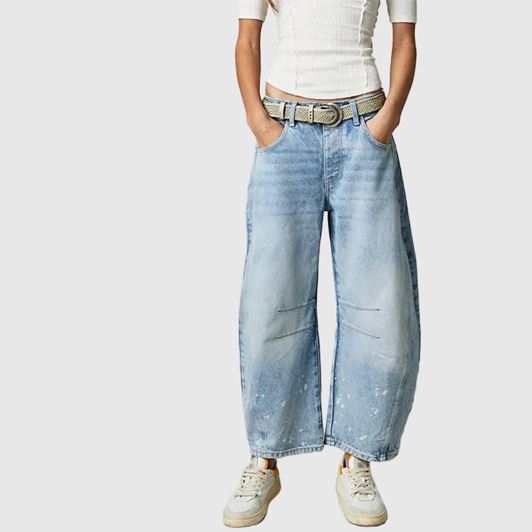 Mid Rise Cropped Barrel Leg Jeans