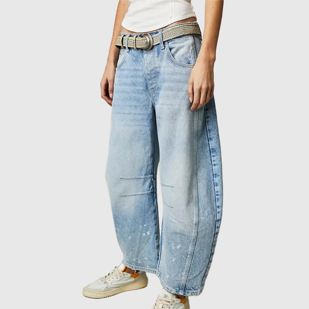 Mid Rise Cropped Barrel Leg Jeans