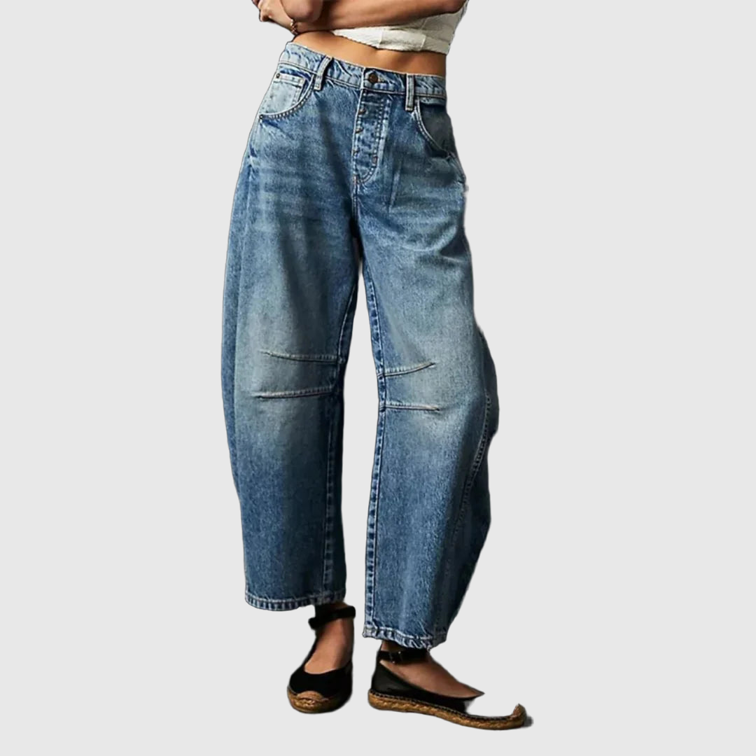 Mid Rise Cropped Barrel Leg Jeans