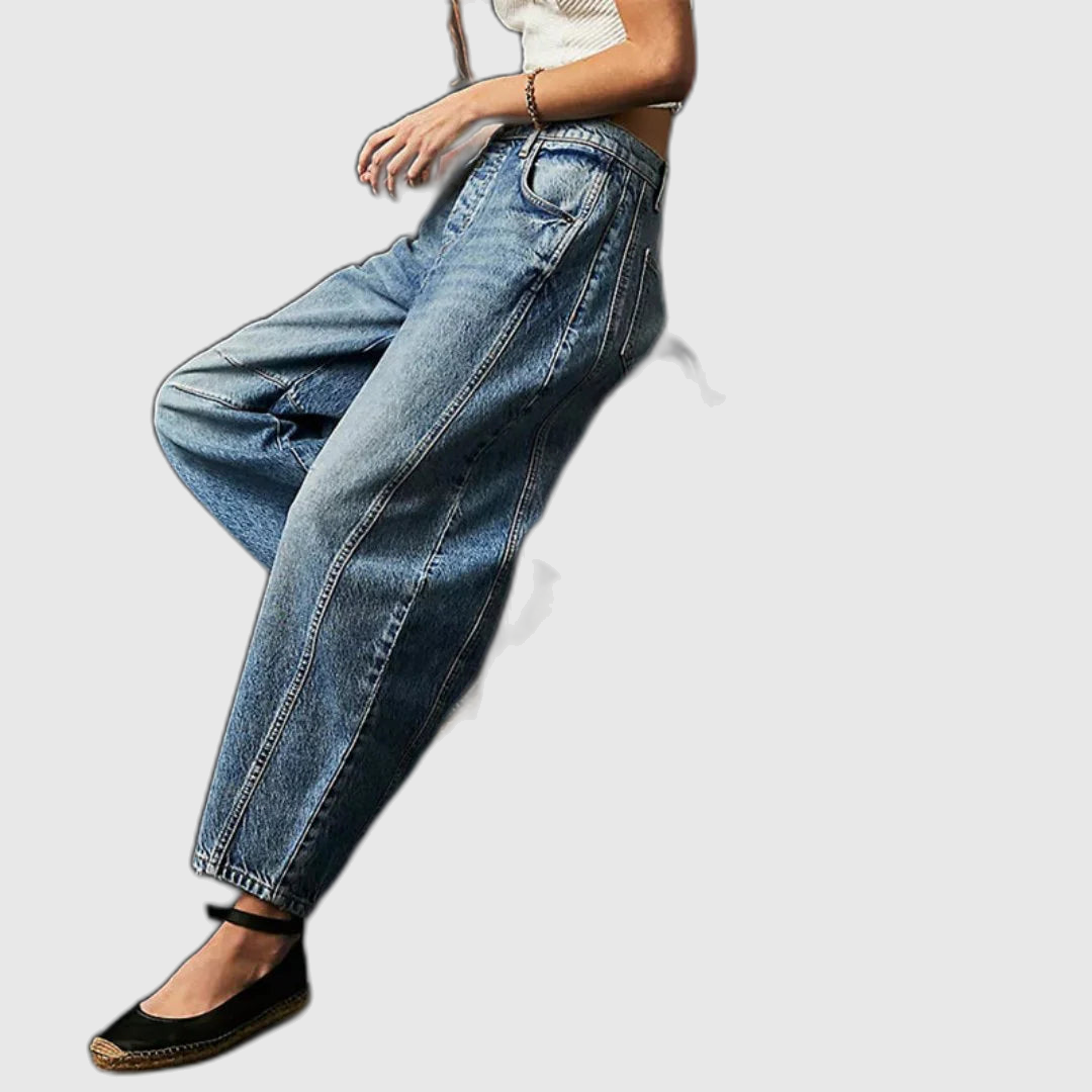 Mid Rise Cropped Barrel Leg Jeans