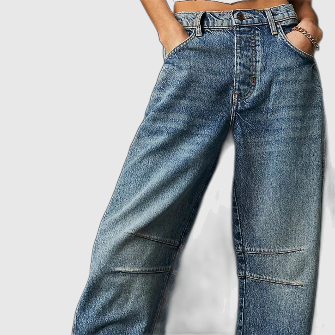 Mid Rise Cropped Barrel Leg Jeans