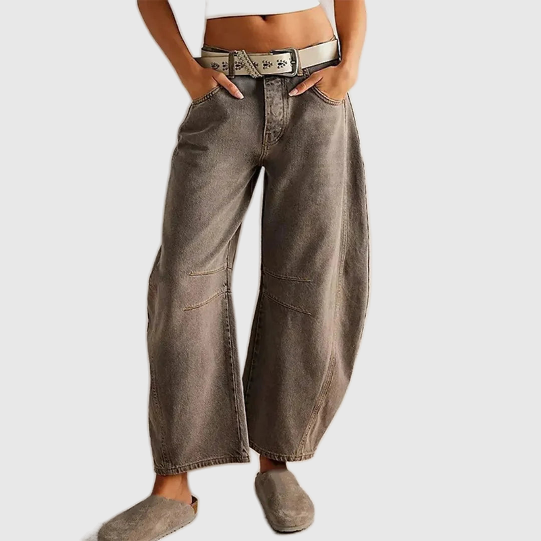 Mid Rise Cropped Barrel Leg Jeans