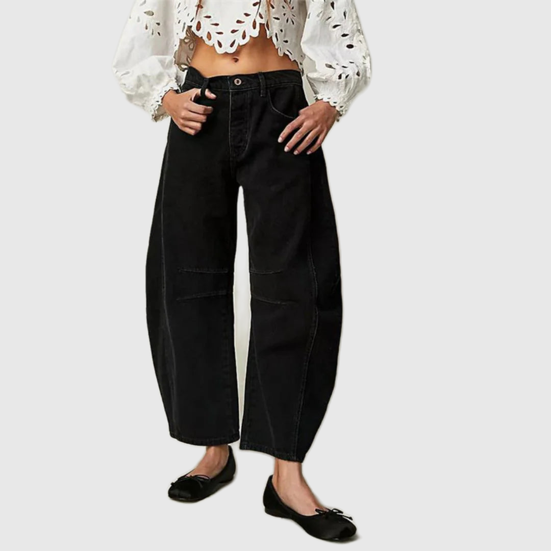 Mid Rise Cropped Barrel Leg Jeans
