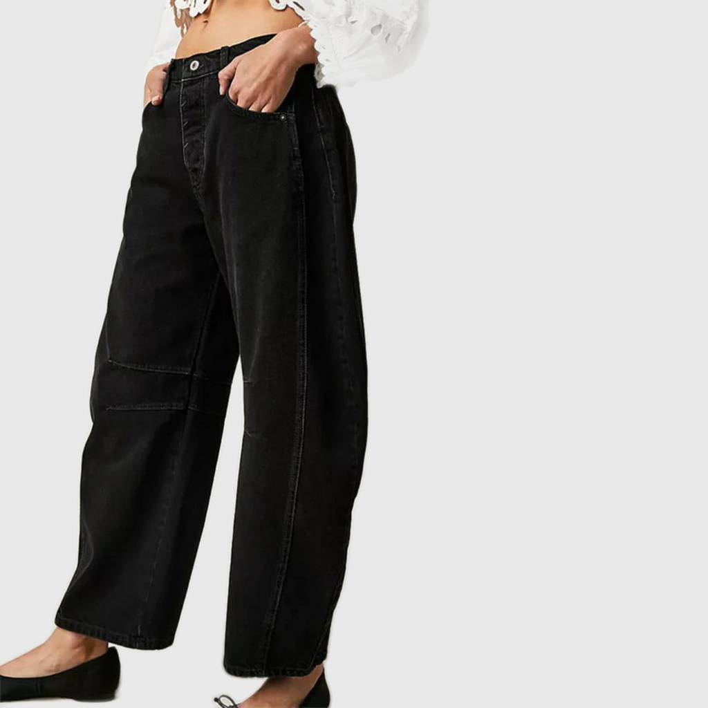 Mid Rise Cropped Barrel Leg Jeans