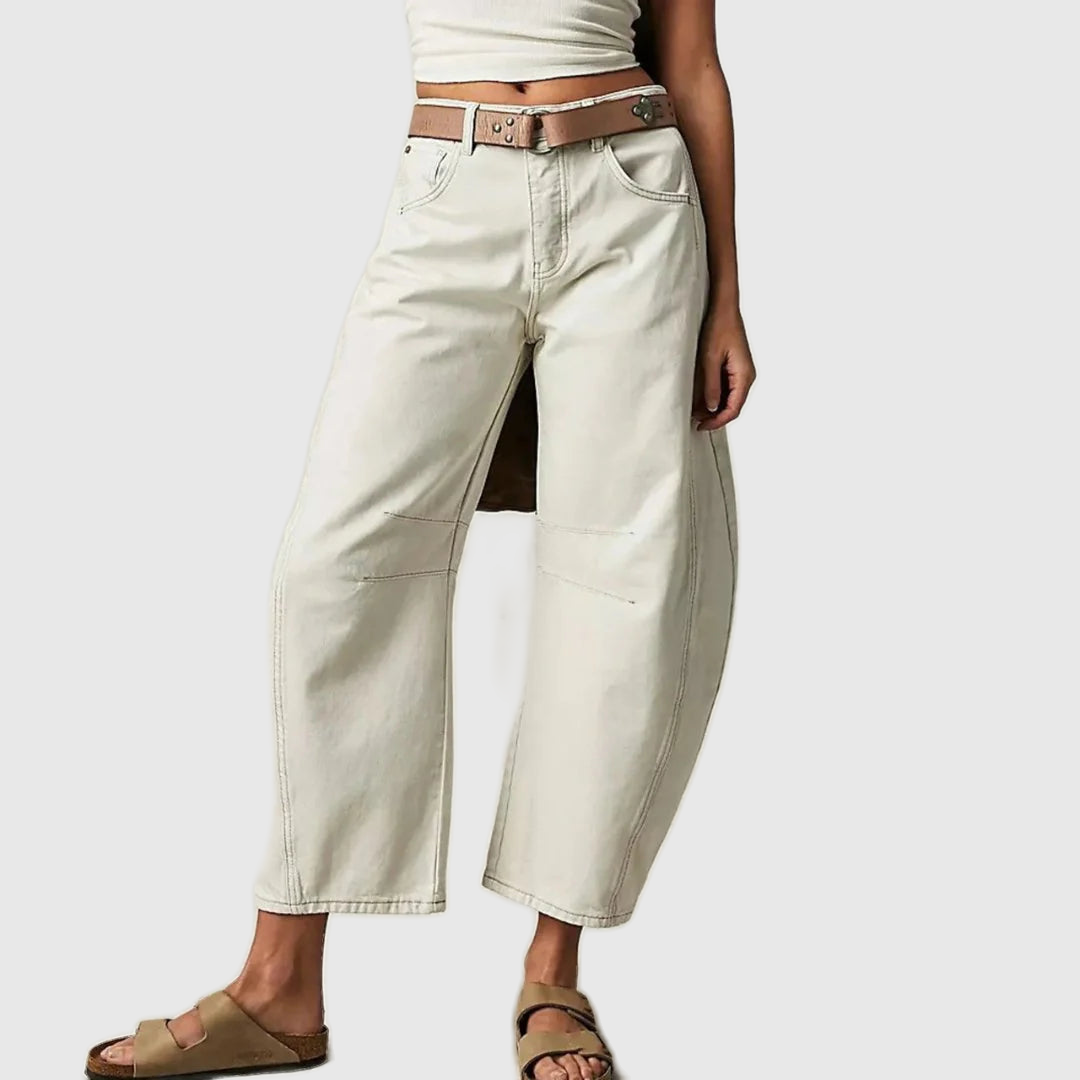 Mid Rise Cropped Barrel Leg Jeans