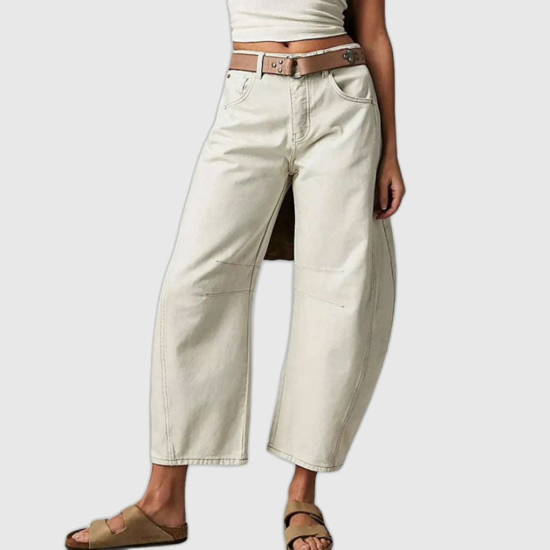 Mid Rise Cropped Barrel Leg Jeans