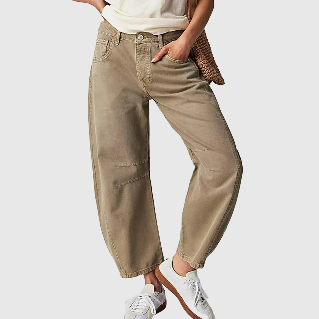 Mid Rise Cropped Barrel Leg Jeans