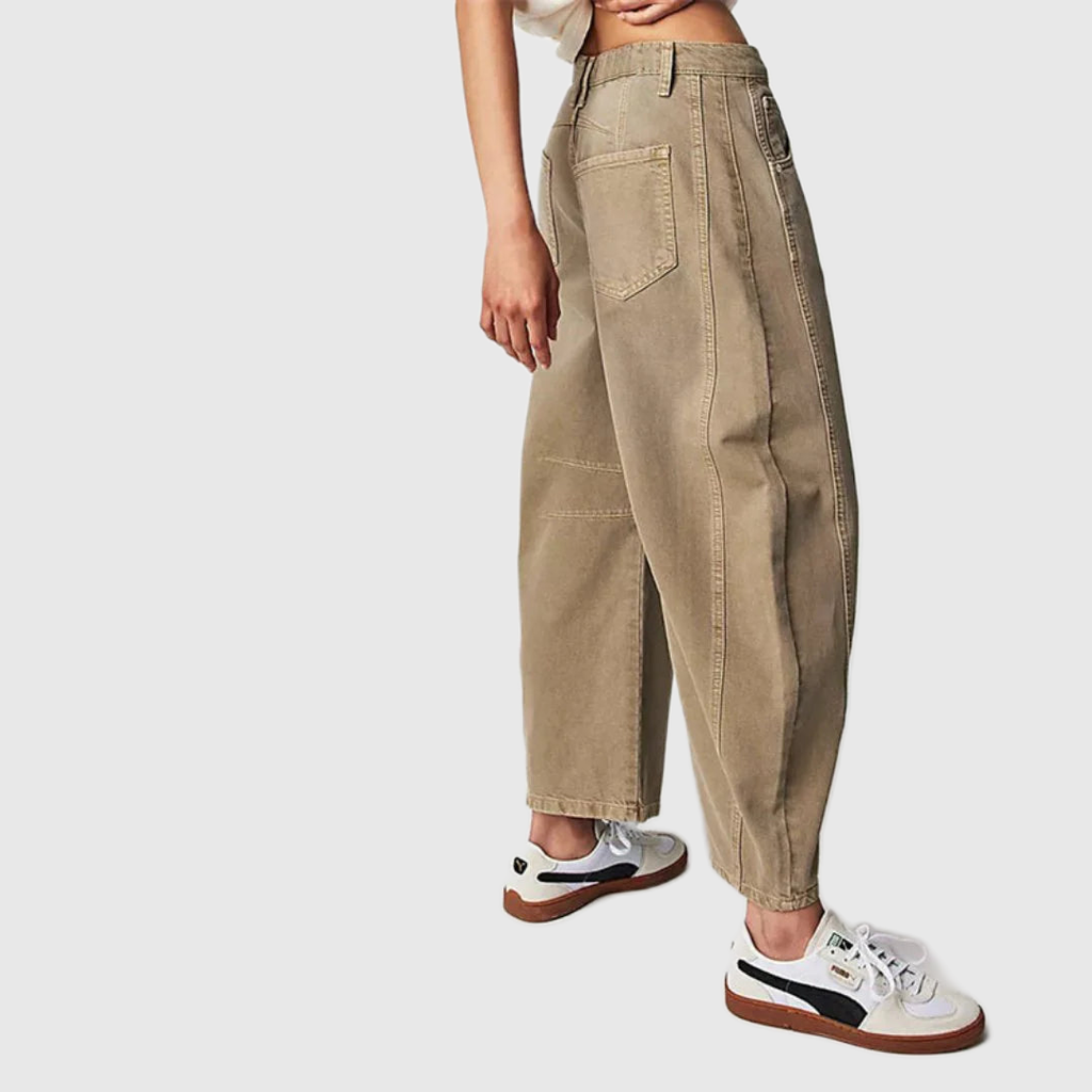 Mid Rise Cropped Barrel Leg Jeans