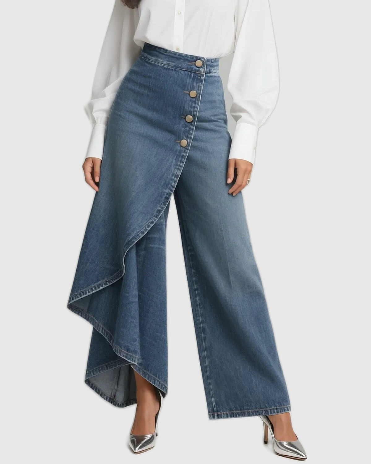 High Waisted Asymmetric Wrap Jeans