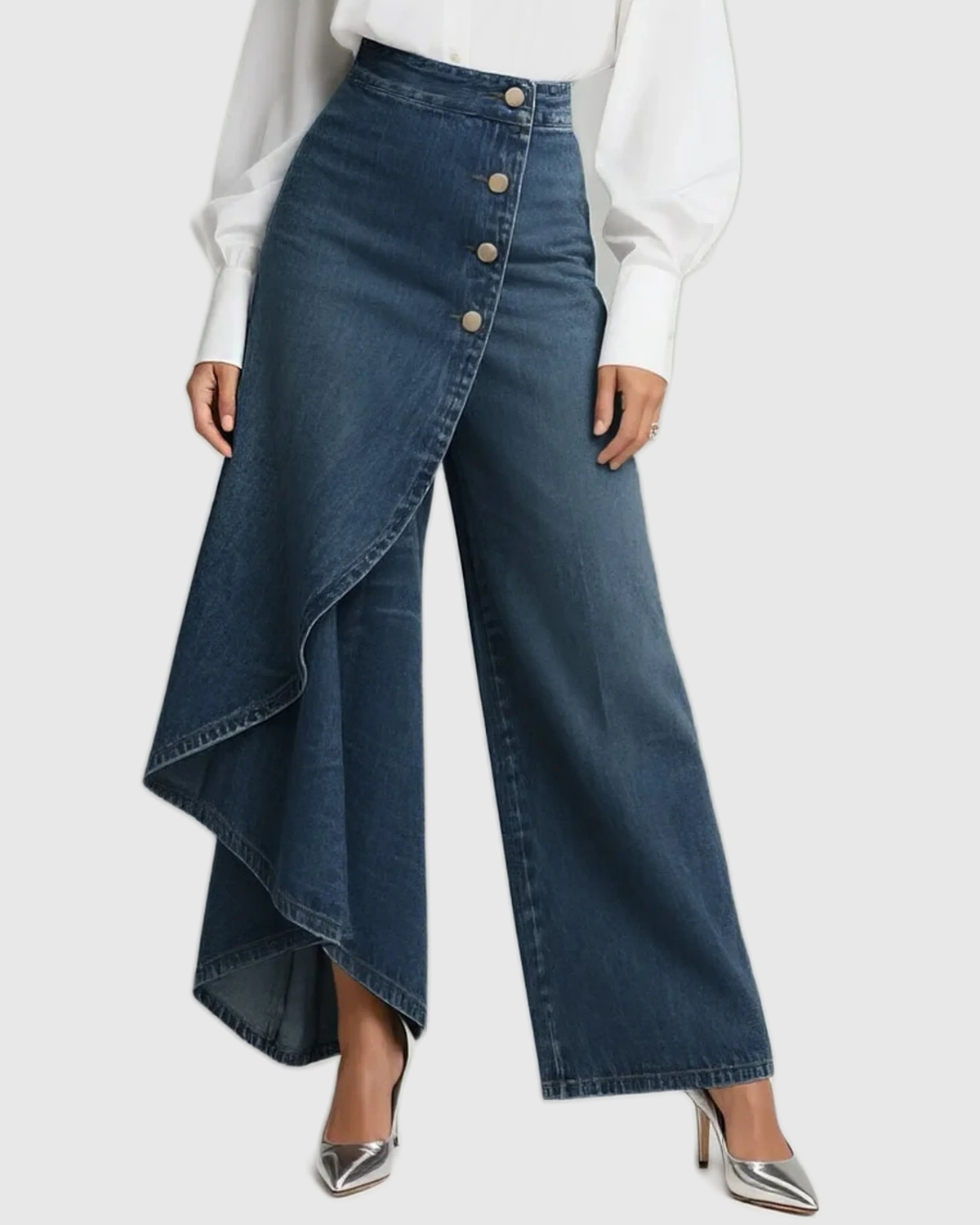 High Waisted Asymmetric Wrap Jeans