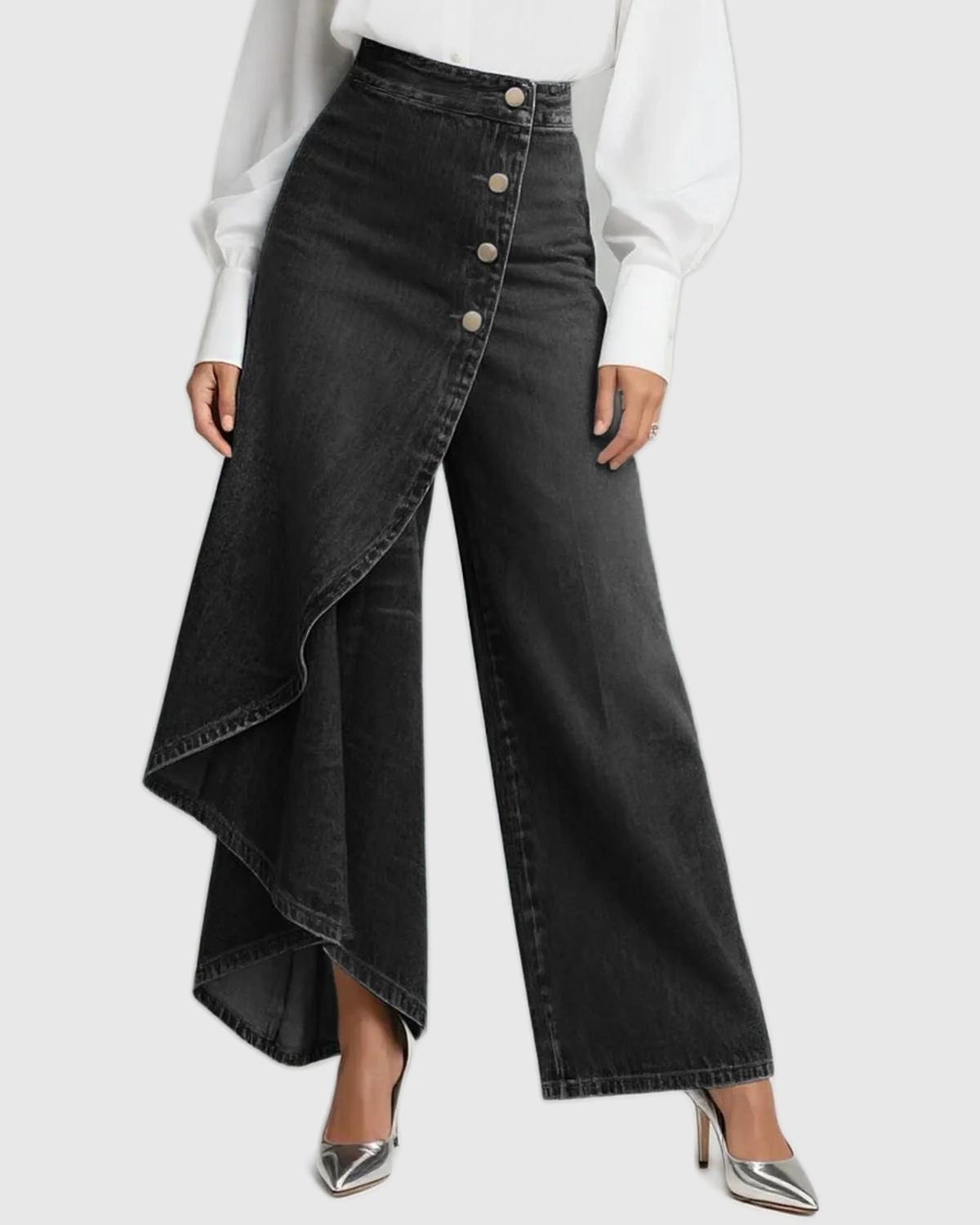High Waisted Asymmetric Wrap Jeans