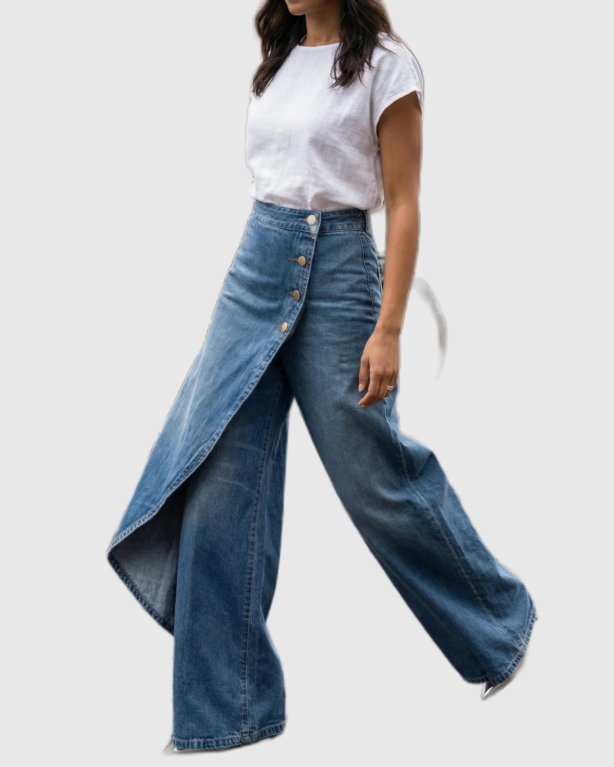 High Waisted Asymmetric Wrap Jeans