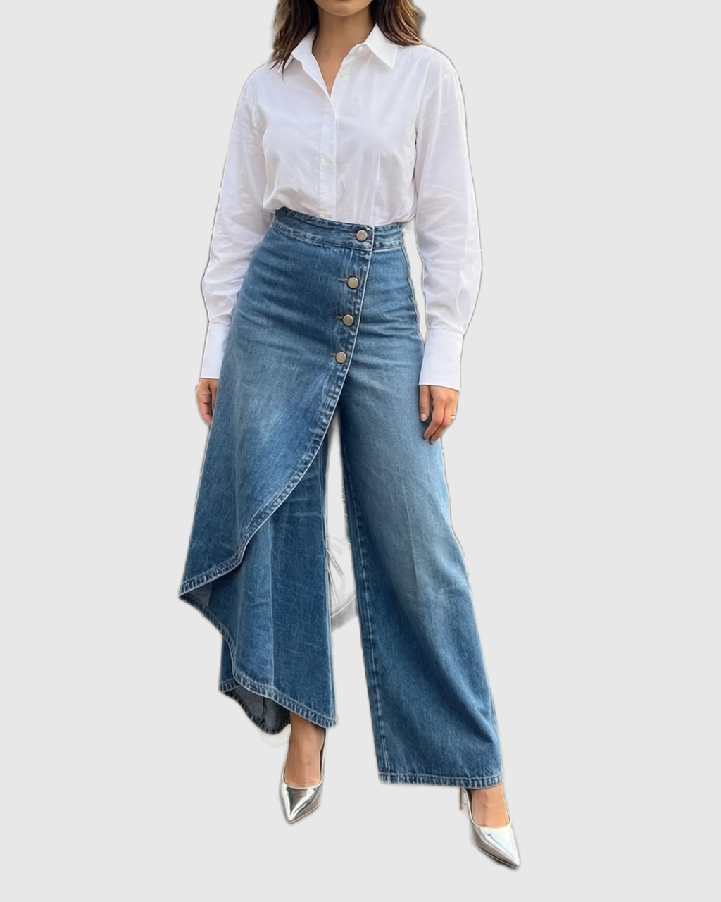 High Waisted Asymmetric Wrap Jeans