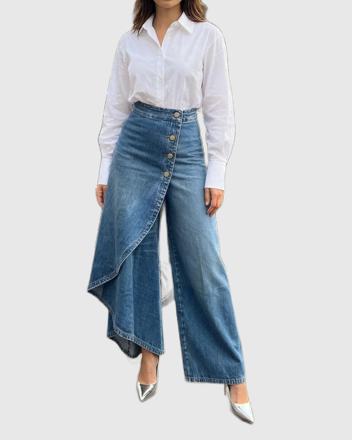 High Waisted Asymmetric Wrap Jeans