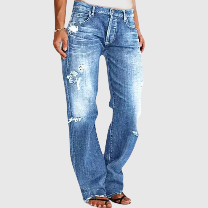 Low Rise Distressed Wide Leg Jeans