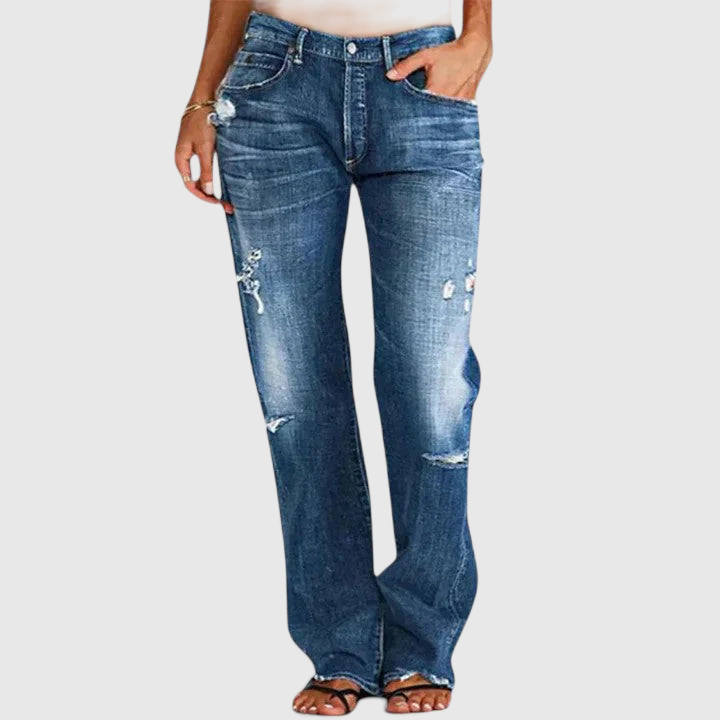 Low Rise Distressed Wide Leg Jeans