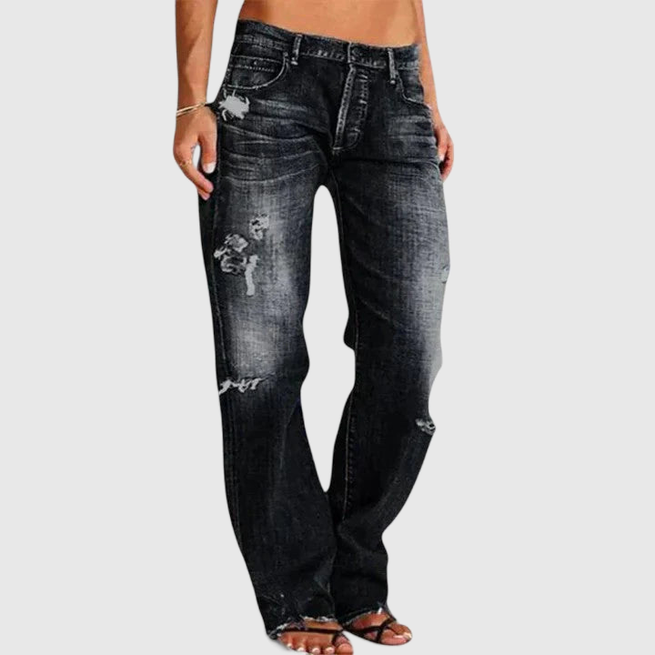 Low Rise Distressed Wide Leg Jeans