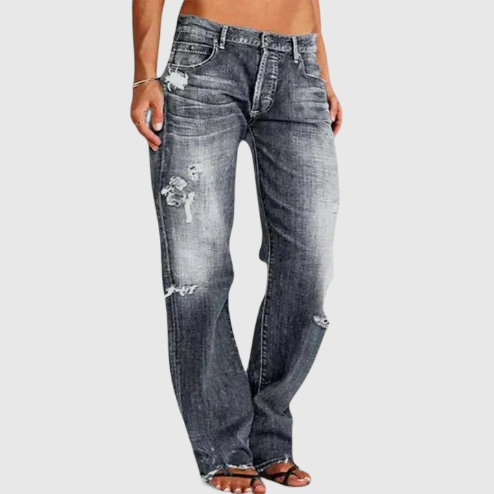 Low Rise Distressed Wide Leg Jeans
