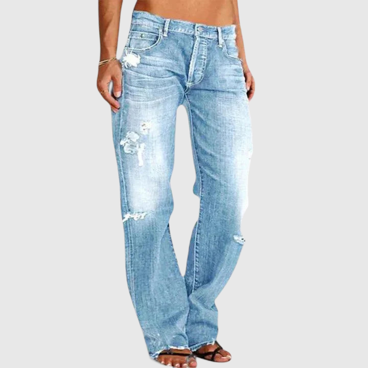 Low Rise Distressed Wide Leg Jeans