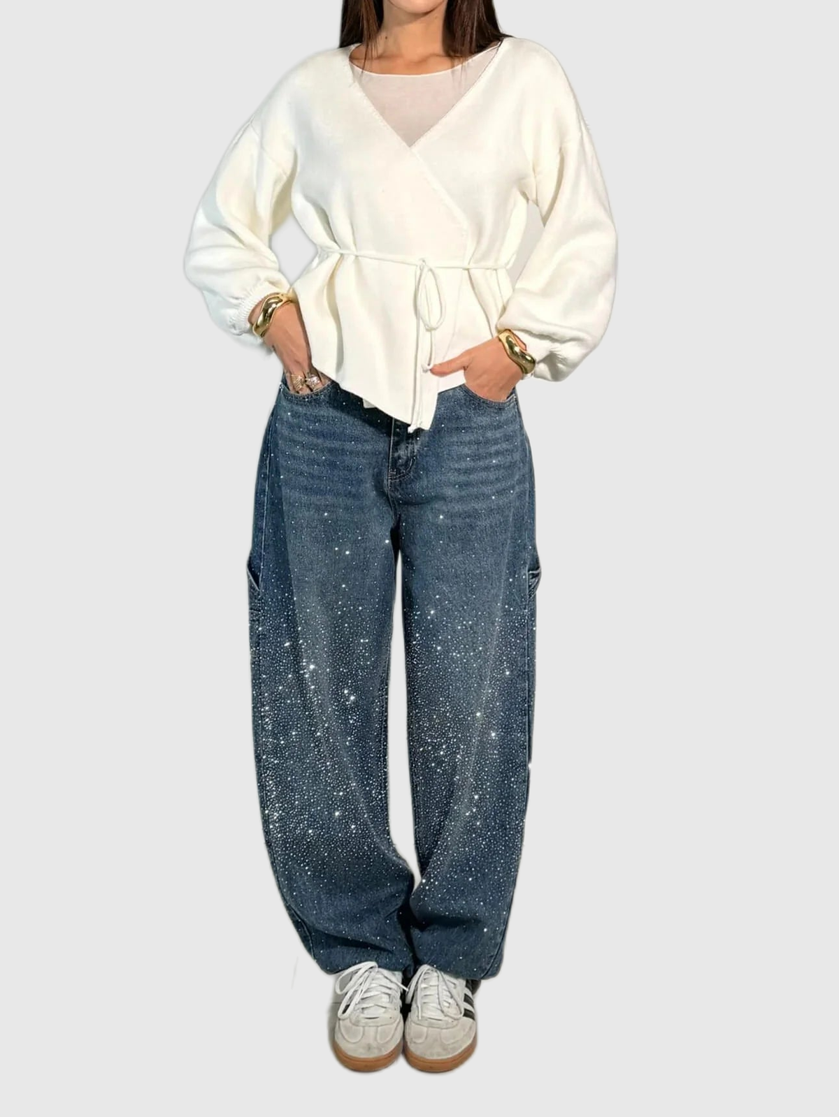 Embellished Balloon Leg Cargo Jeans