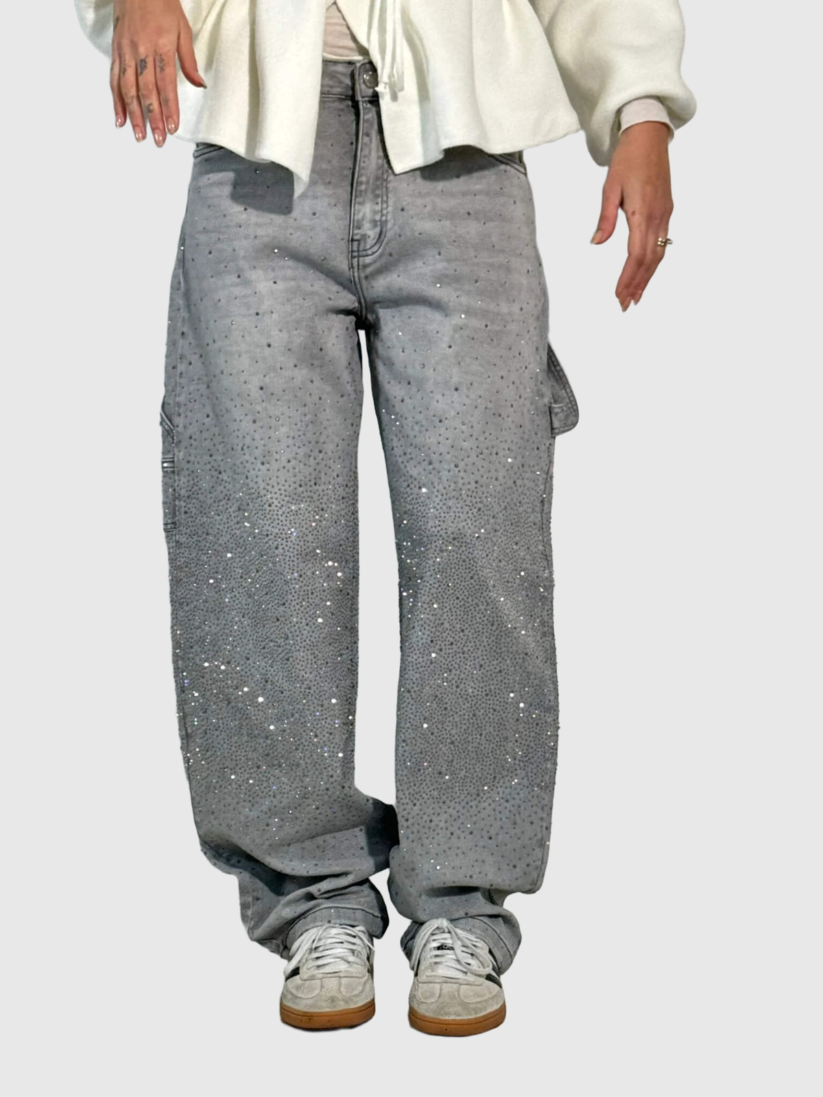 Embellished Balloon Leg Cargo Jeans
