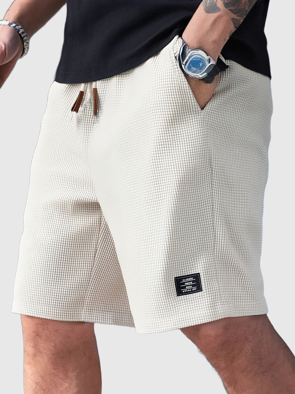 Waffle Texture Drawstring Shorts