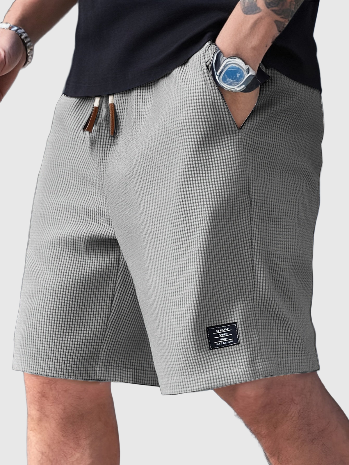 Waffle Texture Drawstring Shorts