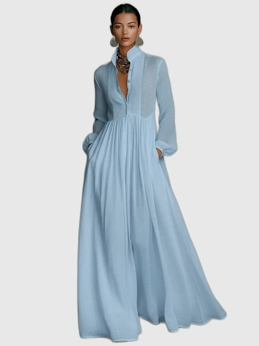 Long Sleeve Button Front Maxi Dress