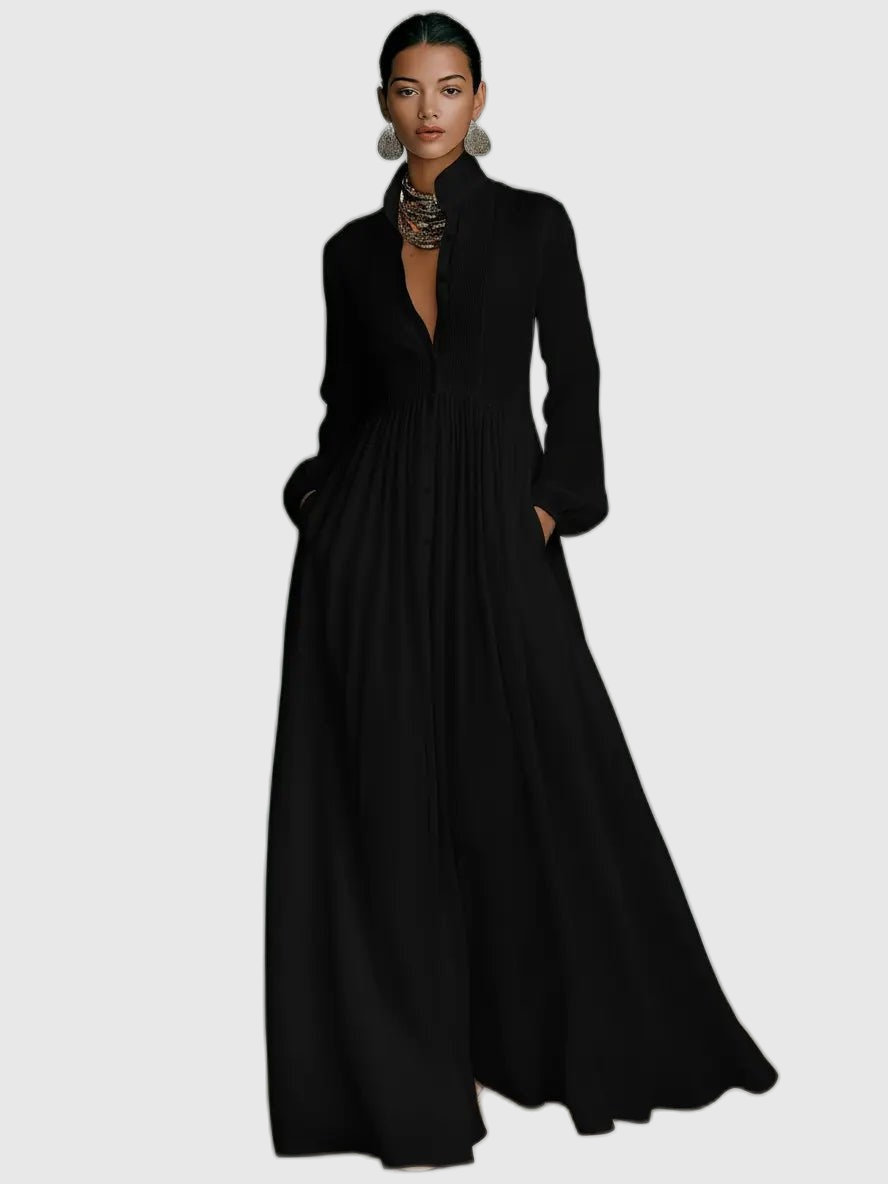 Long Sleeve Button Front Maxi Dress