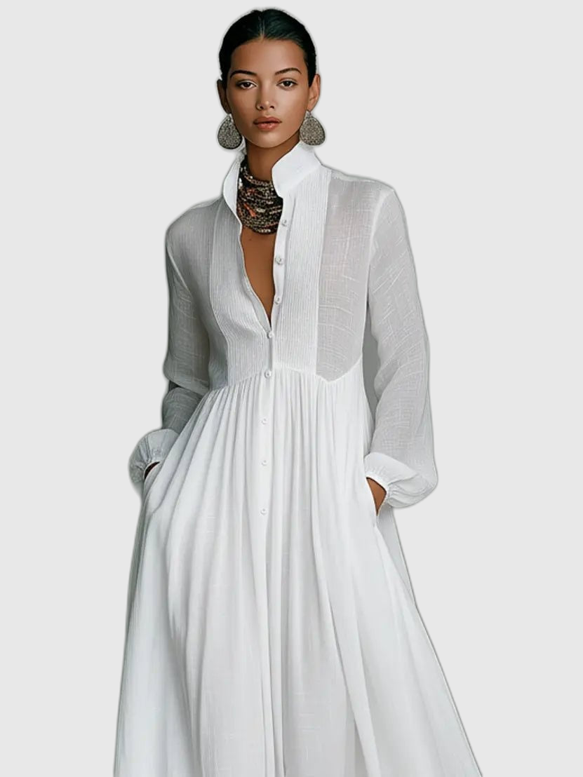 Long Sleeve Button Front Maxi Dress