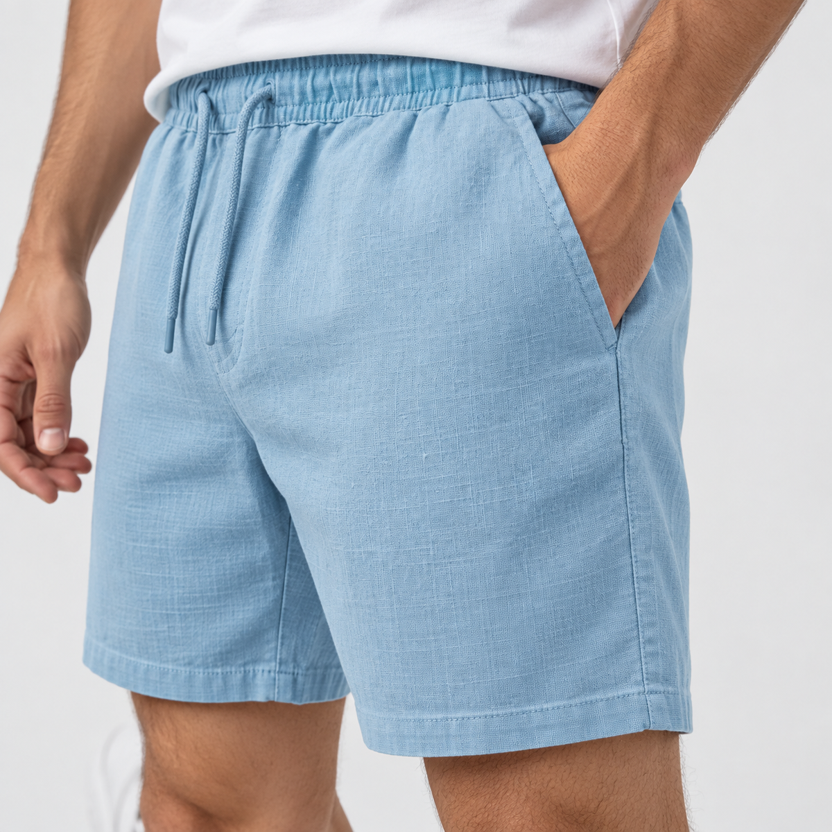 Relaxed Fit Drawstring Shorts, worn on a model.