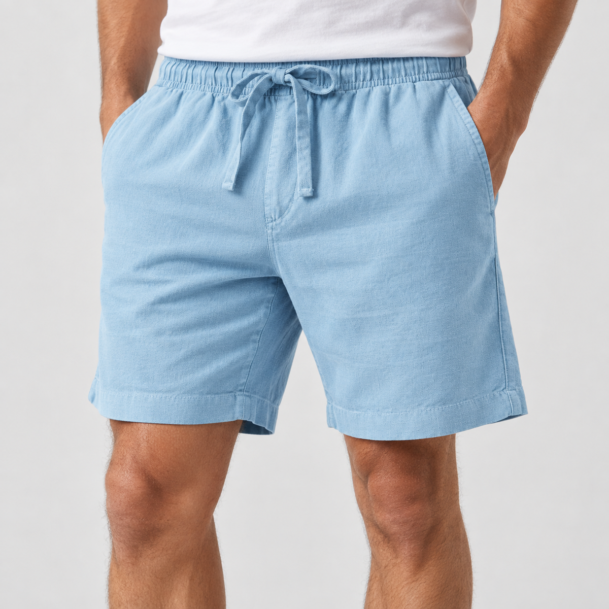 Relaxed Fit Drawstring Shorts, worn on a model.