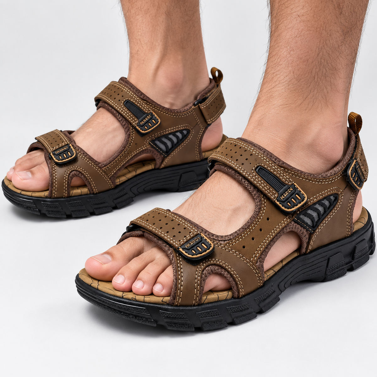 Open Toe Sport Sandals with Adjustable Straps, worn on a model.